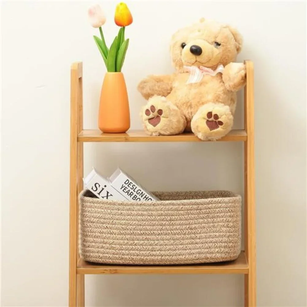 3 Pack Woven Cotton Storage Baskets Small Shelf Closet Organizer Bin Set